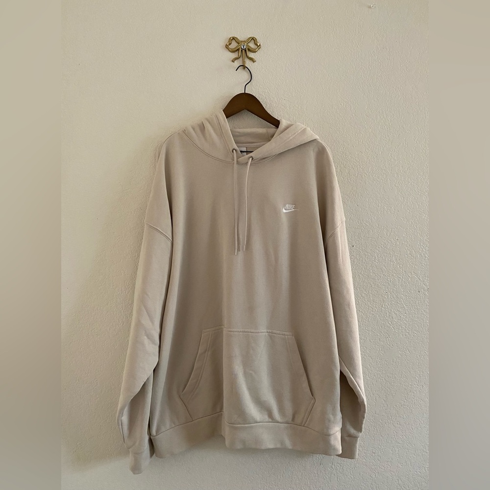 Nike Club Fleece French Terry Mens Pullover Hoodie Beige Large Oversized